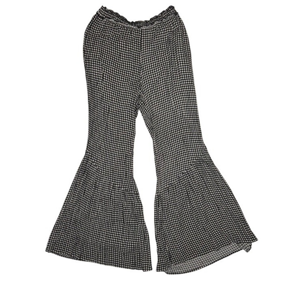 Perfectly Priscilla‎ Gingham Bell Bottom Flare Pants Black White Large